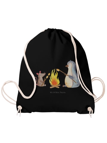 Mr. & Mrs. Panda Sportbeutel Pinguin Lagerfeuer ohne Spruch in Schwarz
