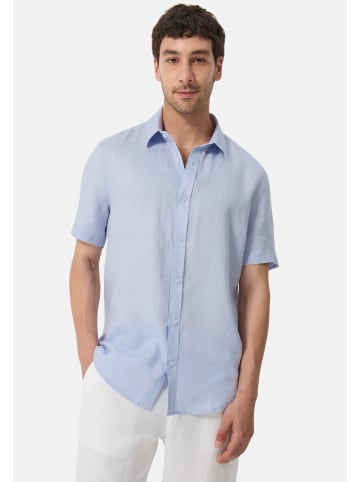 CASH-MERE.CH Leinen Hemd Kurzarm in Blau