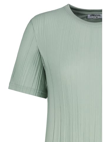 Sublevel Geripptes Kleid mit kurzem Arm und Rundhalsausschnitt in Hellgrün