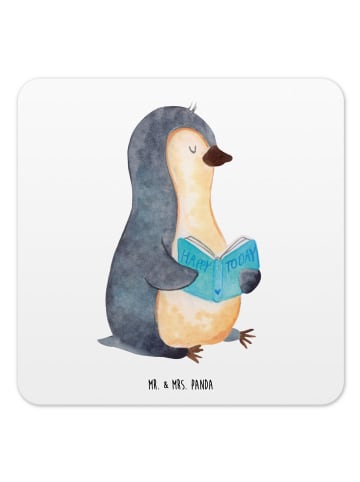 Mr. & Mrs. Panda Untersetzer für Gläser Pinguin Buch ohne Spruch in Weiß
