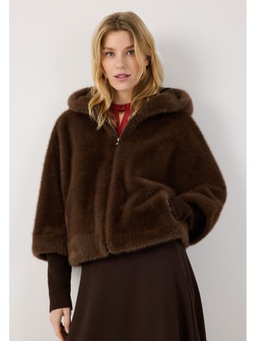 More & More superweiche, kurze Kunstfelljacke in espresso brown
