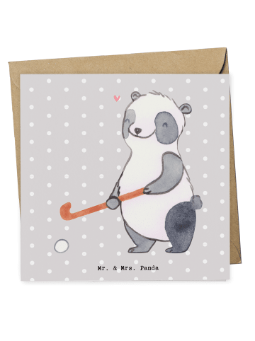 Mr. & Mrs. Panda Grußkarte Panda Hockey spielen ohne Spruch in Grau Pastell