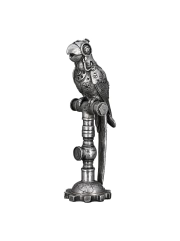 GILDE Skulptur "Steampunk Parrot " in Silber - H. 30,5 cm - B. 12,5 cm
