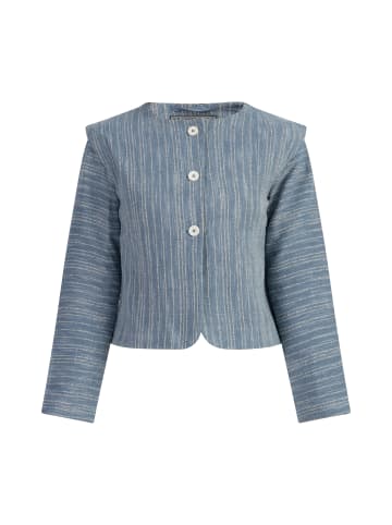 DreiMaster Vintage Damen Kurze Blazerjacke in Blau Wollweiss Streifen