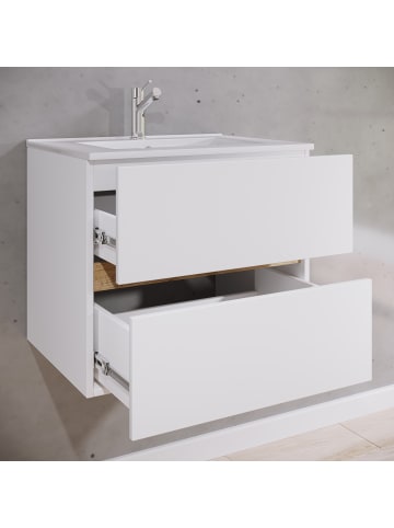 VCM  2 tlg. Badmöbel-Set mit Waschbecken Cosila-I 61 cm in Weiß / Honig-Eiche