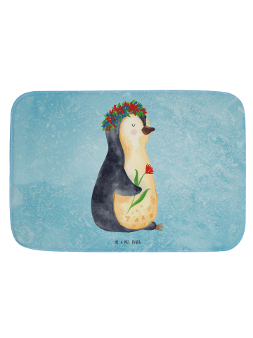Mr. & Mrs. Panda Duschvorleger Pinguin Blumen ohne Spruch in Eisblau