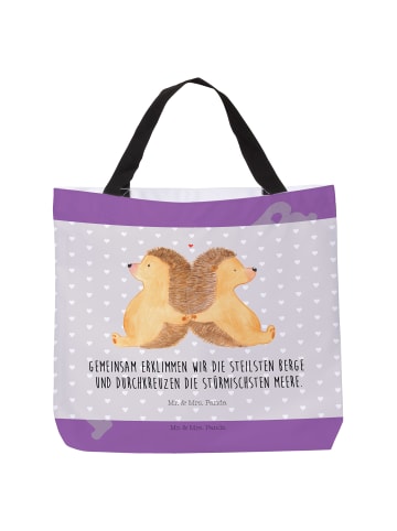 Mr. & Mrs. Panda Schultertasche Igel händchenhaltend mit Spruch in Grau Pastell