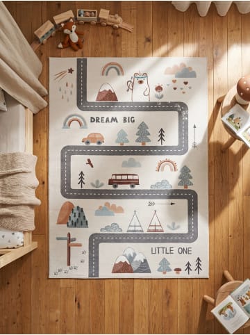 KADIMA DESIGN Kinderteppich Dinosaurier Waschbar Rutschfest Spielteppich in Creme