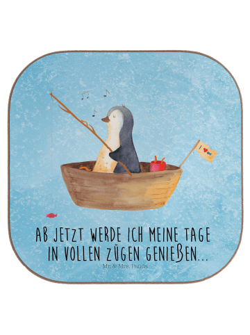 Mr. & Mrs. Panda Tischuntersetzer Pinguin Angelboot mit Spruch in Eisblau