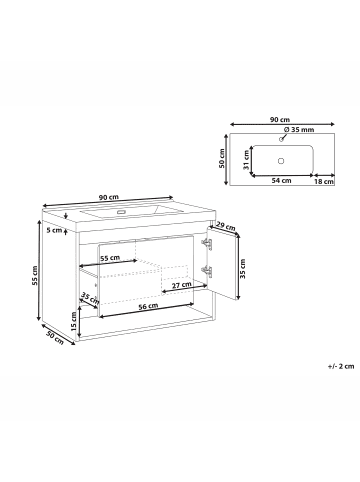 Beliani 2-tlg Badezimmerschrank mit Waschbecken UMAYO in Braun