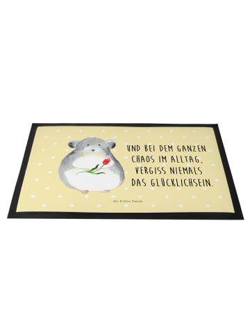 Mr. & Mrs. Panda Schmutzfangmatte Chinchilla Blume mit Spruch in Gelb Pastell