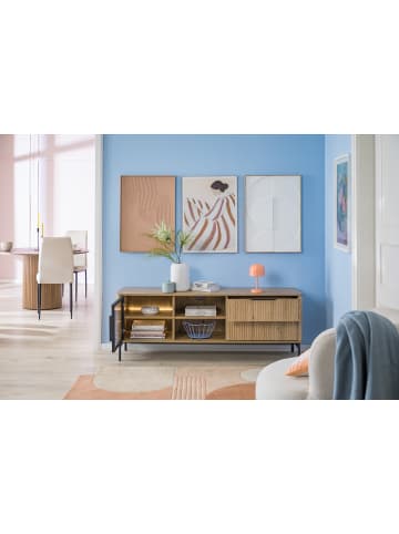 home24 TV-Lowboard Kivett in Eiche Dekor / Glas Schwarz