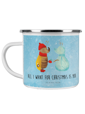 Mr. & Mrs. Panda Kaffeetasse Nachtfalter Schneemann mit Spruch in Eisblau