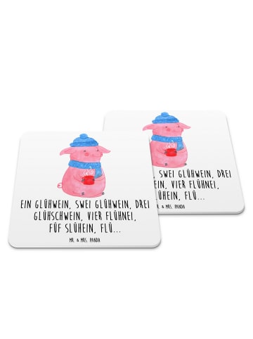 Mr. & Mrs. Panda Gläseruntersetzer Schweinchen Glühwein mit Spruch in Weiß