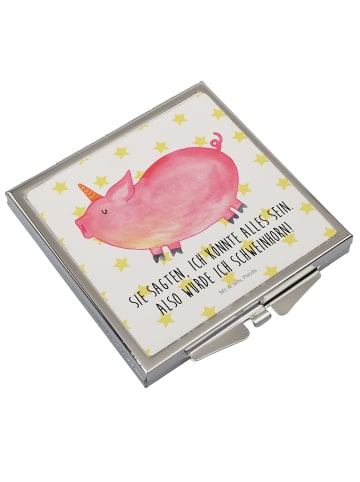 Mr. & Mrs. Panda Kosmetikspiegel Einhorn Schwein mit Spruch in Weiß