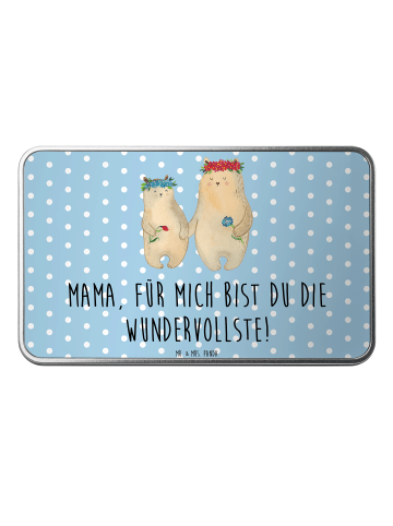 Mr. & Mrs. Panda Kaffeedose Bären mit Blumenkranz mit Spruch in Blau Pastell