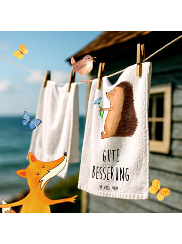 Mr. & Mrs. Panda Handtuch Igel Blumen mit Spruch in Weiß