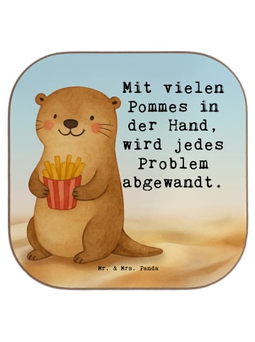 Mr. & Mrs. Panda Glas-Untersetzer Otter See Pommes Design mit Sp... in Weiß