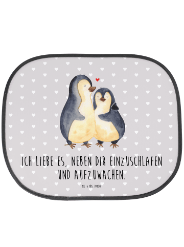 Mr. & Mrs. Panda Sonnenschutz Auto Pinguine Einschlafen mit Spruch in Grau Pastell