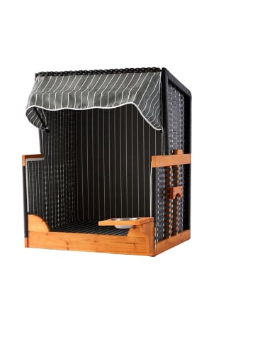 relaxdays Hundestrandkorb "Gestreift" in Grau / Natur – (B)75 x (H)95 x (T)65 cm