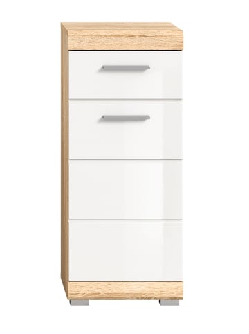 xonox.home Standschrank in Sonoma Eiche hell/weiß hochglanz - (B) 37 x (H) 88 x (T) 31