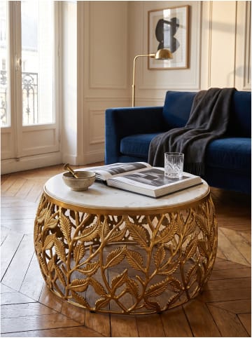 KADIMA DESIGN Couchtisch indischer Marmor, handgefertigt, fertig montiert in Gold-Weiß