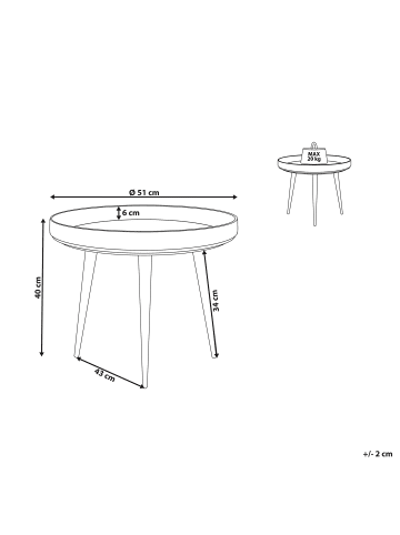 Beliani Couchtisch EDNA in Braun/Schwarz - (W) 51 x (H) 40 x (L) 51 cm