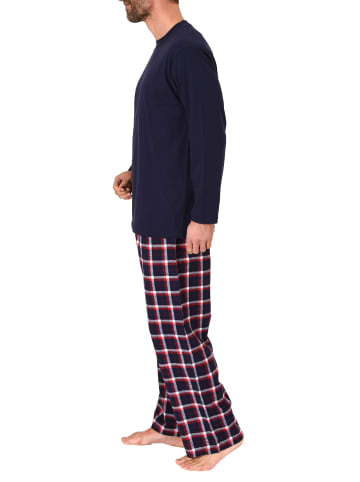 NORMANN Schlafanzug lang Pyjama FlanellHose Karo - 75013 in marine