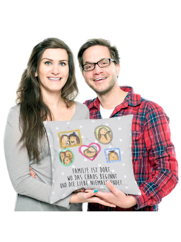 Mr. & Mrs. Panda kissen für sofa Igel Familie mit Spruch in Grau Pastell