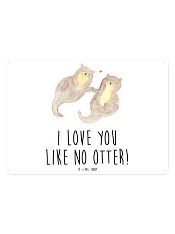 Mr. & Mrs. Panda Blechschild Otter Hände halten mit Spruch in Weiß