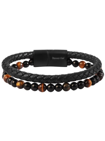 Adeliás Unisex Armband – Lederarmband aus Leder mit Perle 21 cm in schwarz