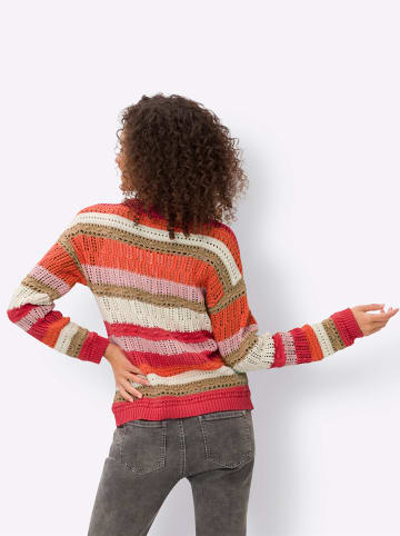 Heine Ajourstrickjacke in orange-champagner-gemustert