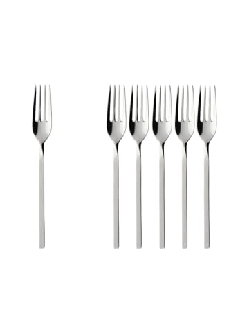 Villeroy & Boch 6er Set Tafelgabel NewWave in Silber 203 mm in silber
