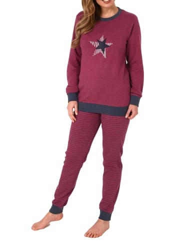 NORMANN Frottee Pyjama Bündchen und Stern Hose gestreift - 75914 in beere
