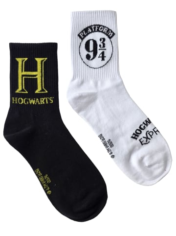 Harry Potter 2er Pack Harry Potter Socken Hogwarts Crew Strümpfe in schwarz/weiß
