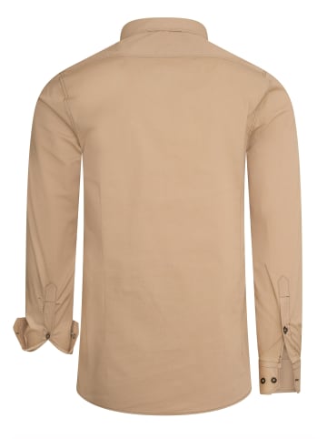 Rusty Neal Langarm Slim Fit Hemd mit Kontrast-Naht in Camel