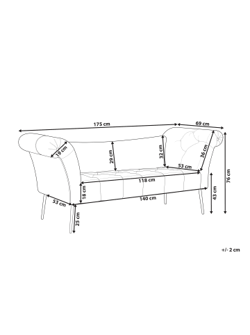 Beliani Chaiselongue NANTILLY in Blau/Schwarz - (W) 175 x (H) 76 x (L) 69 cm