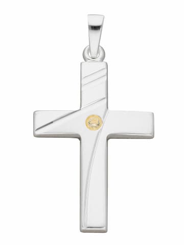 Adeliás 925 Silber Kreuz Anhänger mit Zirkonia in silber