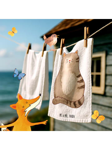 Mr. & Mrs. Panda Gästehandtücher Katze Sitzen ohne Spruch in Weiß