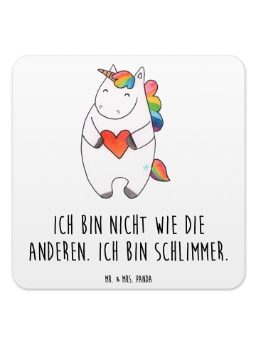 Mr. & Mrs. Panda Bierdeckel Einhorn Herz mit Spruch in Weiß