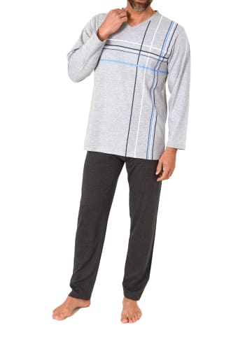 NORMANN Schlafanzug langarm Frontprint - 88815 in grau