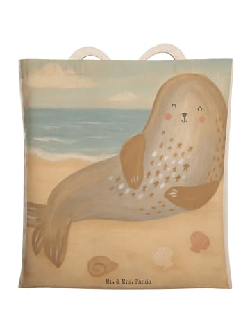 Mr. & Mrs. Panda Strandtasche Robbe Lachen Design ohne Spruch in Weiß