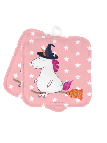 Mr. & Mrs. Panda 2er Set Topflappen  Einhorn Hexe ohne Spruch in Rot Pastell