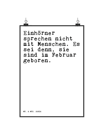 Mr. & Mrs. Panda Poster Einhörner sprechen nicht mit... mit Spruch in Weiß