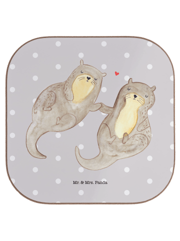 Mr. & Mrs. Panda Tischschoner Otter Hände halten ohne Spruch in Grau Pastell