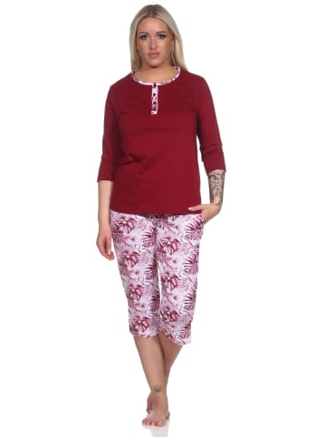 NORMANN Kurzarm Pyjama Caprihose floralem print in rot