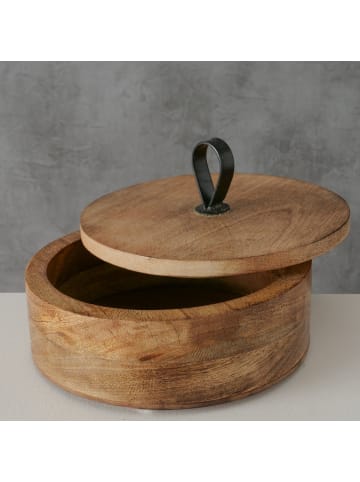 Boltze Runde Box KABIR, Mangoholz in Braun, Ø 19 x (H) 13 cm