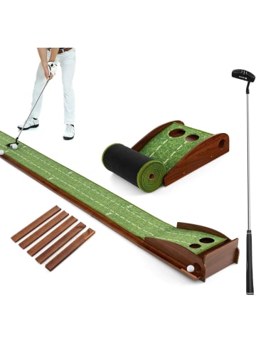 COSTWAY Golfmatte mit Putter & Golfbällen in Grün