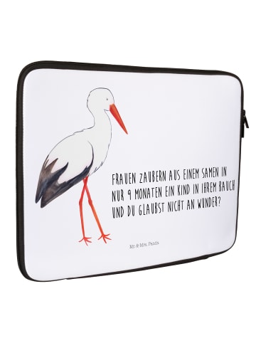 Mr. & Mrs. Panda Notebook Tasche Storch mit Spruch in Weiß