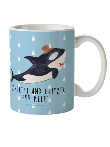 Mr. & Mrs. Panda Kaffeetasse Orca Zylinder mit Spruch in Blau Pastell
